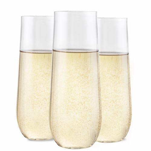 SUT 24PCS Stemless Plastic Champagne Flutes - 9oz plastic champagne glasses disposable, disposable champagne glasses, mimo...
