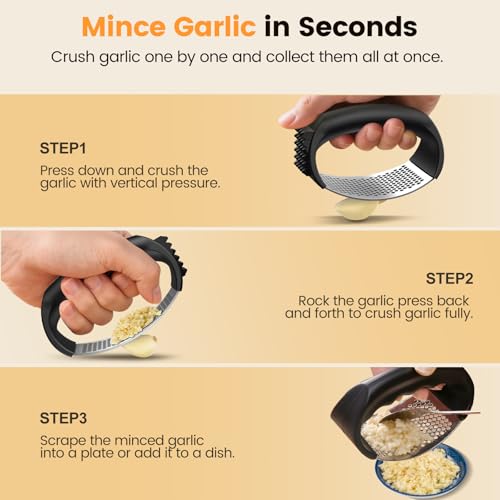 Garlic Press,Stainless Steel Garlic Mincer Crusher,Easy to Use and Clean,Ergonomic Handle,Easy Kitchen Gadget for Effortle...