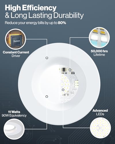 Sunco 4 Inch LED Recessed Lights, Retrofit Can Lighting, 660 LM, 11W (40W Equivalent), Selectable CCT 2700K/3000K/3500K/40...
