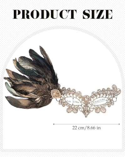 Zinniday Halloween Feather Masquerade Masks - 1920s 50s Antique Lace Venetian Mask for Women Renaissance Cosplay Party