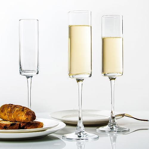 UMEIED 6 Oz Edge Champagne Flutes Set of 12, Long Stemmed Crystal Clear Champagne Flute Glass Set, Sparkling Wine Glasses ...