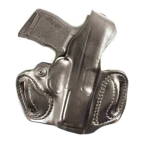 DeSantis Thumb Break Mini Slide Holster- Leather Holsters for Pistols, OWB Holster Compatible with SIG Sauer P365, P365 XL, P365 SAS, P365 XL w/ ROMEO ZERO, P365X w/ ROMEO ZERO - Left Hand Draw, Black