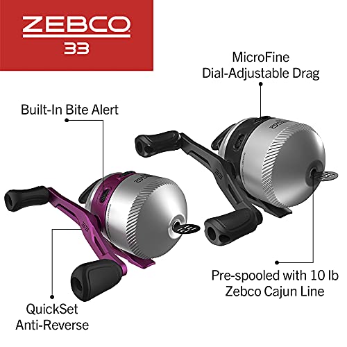 Zebco 33 Spincast Reel and 2-Piece Fishing Rod Combo, 5-Foot 6-Inch Durable Fiberglass Rod, Quickset Anti-Reverse Fishing ...