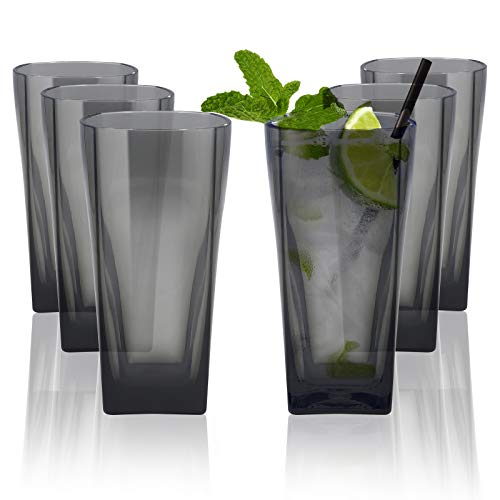 Top-spring 20-Ounce Reusable Plastic Water Tumbler, Clear Shatterproof Drinking Glasses, BPA Free, Set of 6 (20 Oz, Gray)...