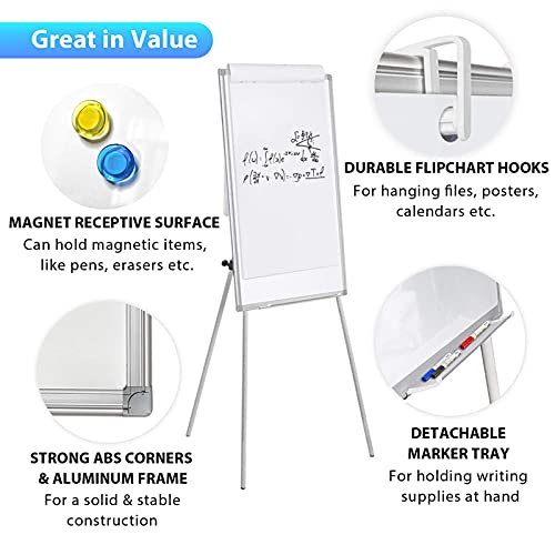 Easel Whiteboard - Magnetic Portable Dry Erase 36 x 24 Tripod Height Adjustable, 3' x 2' Flipchart Easel Stand White Board...