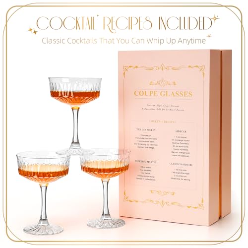 VIMERPA Coupe Glasses, Martini Glasses Set of 4, Vintage Champagne Coupe Glasses, 8oz Large Martini Glass, Crystal Retro S...
