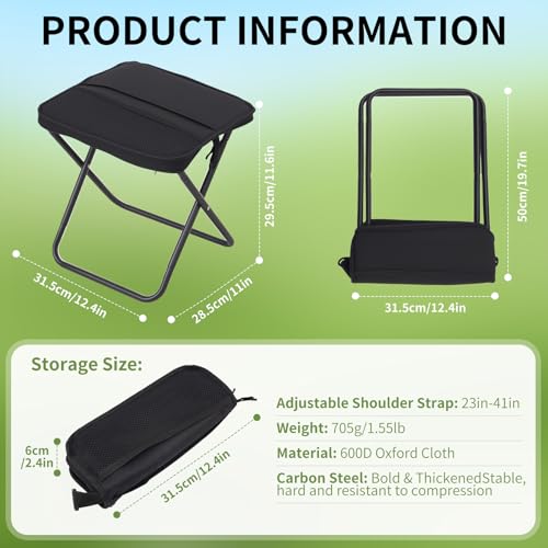 FAMJOALE Foldable Camping Stool, Portable Collapsible Chair for Adults, Folding Telescopic Stool with Carry Bag, Outdoor U...