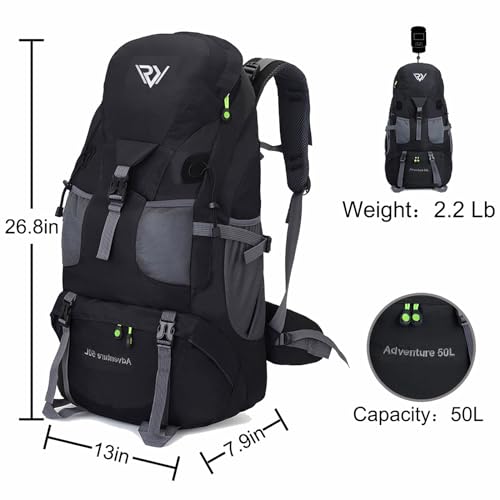 RuRu monkey 50L Hiking Backpack, Waterproof Lightweight Daypack for Outdoor Camping Travel