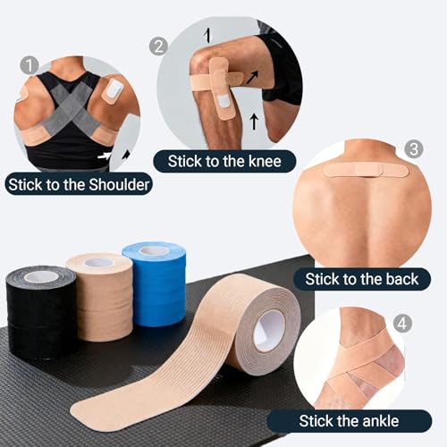 HOLLSUM Kinesiology Tape 5cm, Waterproof KT Pro Extreme Tape, Extra Sticky Muscle Support, Elastic Sports Tape for Athlete...