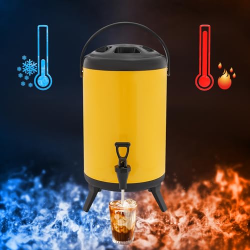 2 Gal Stainless Steel Beverage Dispenser with Faucet, Insulated Drink Cooler & Hot Chocolate Dispenser for Parties, 4-8H T...