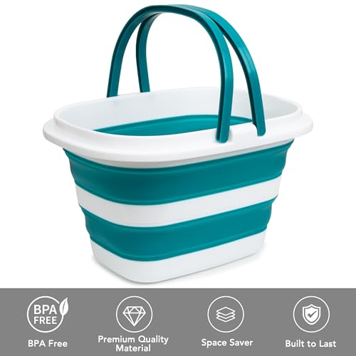 2 Pack Collapsible Mop Bucket, 16L(4.2 Gal) Plastic Bucket for House Cleaning, Car Washing, Silicone Cleaning Supplier Org...