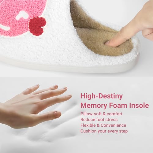 Kattmas Smile Face Slippers for Women Memory Foam Retro Soft Plush Warm Cozy Non-Slip House Slippers Indoor Outdoor Comfor...