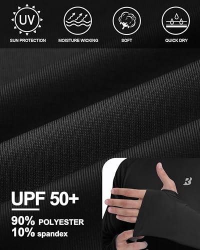 Roadbox UPF 50+ Mens Swim Shirts, Long Sleeve Sun Protection Fishing Rash Guard, Quick Dry UV Hiking Shirt with Thumbhole