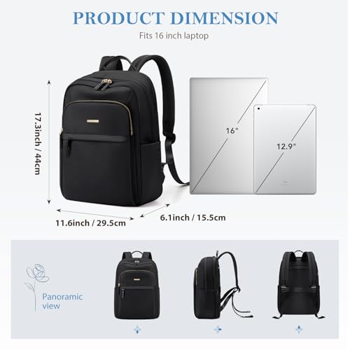 GOLF QUALITY Travel Backpack for Women Personal Carry On Bag Business Weekender Hiking Multilayer Laptop Bag,16 Inch,Black