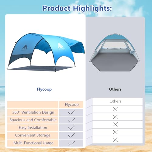 Beach Tent - Beach Shade Canopy Compact Fold (16.9x3.9″), Own Patent, 360° Ventilation, Large Side Storage Pocket, UV Prot...