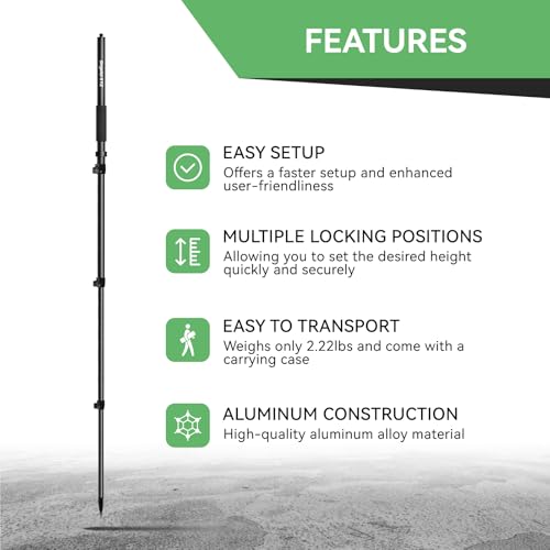 SingularXYZ Aluminum GPS Rover Rod Telescopic Survey Pole for Land Surveying & Engineering – RTK GPS/GNSS Accessory for Su...