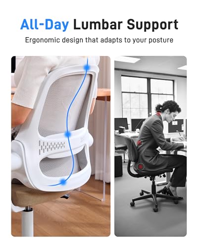 Ergonomic Mesh Office Chair for Home Office, Flip-Up Arms, Breathable Mesh Back & Thick Seat Cushion, Swivel Rolling Compu...
