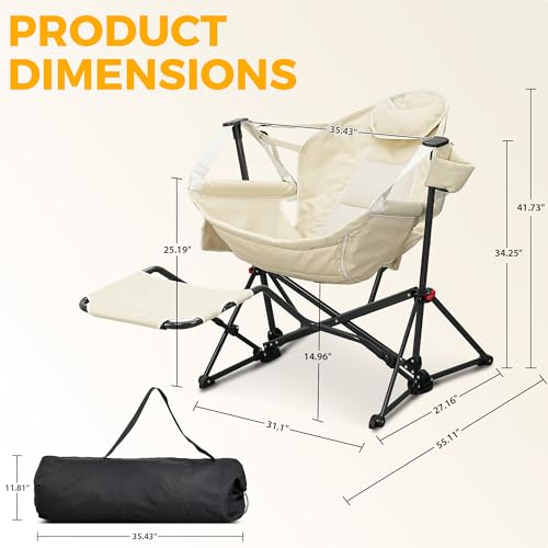 Ainfox Hammock Camping Chair with Footrest, Foldable Portable Rocking Chairs for Adults Swinging Camp with Cup Holder Pill...
