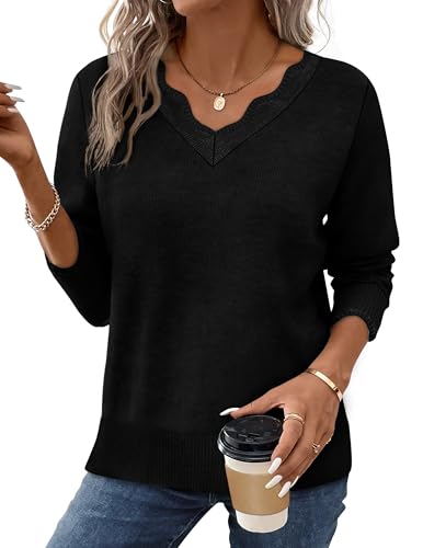 OFEEFAN Womens V Neck Sweaters Pullover Cozy Lightweight Sweaters Long Sleeve Tops Fall Outfits 2026