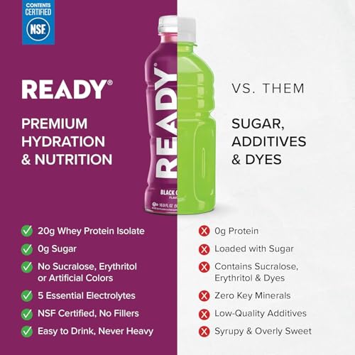 Ready® Clear Protein Water - 20g Whey Protein Isolate, Zero Sugar, Low-Calorie Sports Drink for Hydration & Recovery - Ele...
