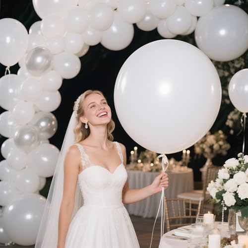 White Balloons 18 Inch 12 Pack Large Latex Party Balloons Round Helium Balloon for Wedding Birthday Party Baby Shower Enga...