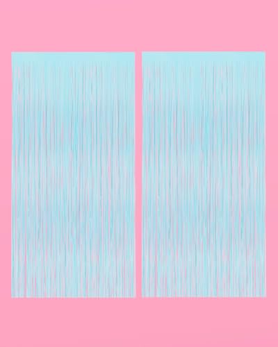 xo, Fetti Matte Light Blue Fringe Foil Curtain - Set of 2 | Bachelorette Party Supplies, Birthday Photo Booth, Baby Shower...
