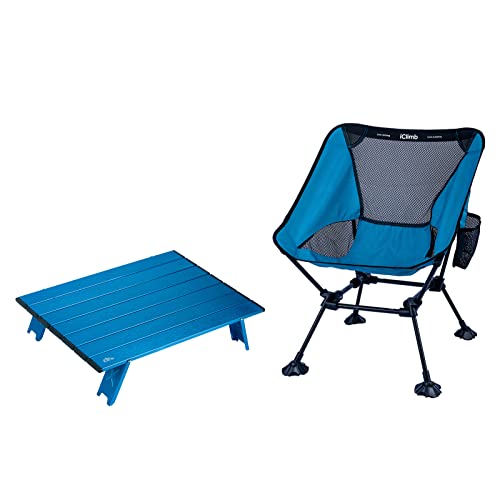 iClimb 1 Mini Folding Table and 1 Anti-Sinking Large Feet Chair Bundle, Ultralight Compact for Single Person Outdoor Backp...