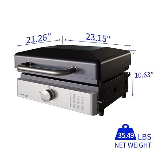 XMJR Tabletop Griddle 18 inch,Portable Propane Grill With Cover for Outdoor Backyard Camping Cooking,Small Gas Grill Propa...