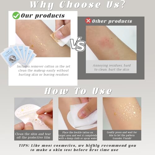HOSAILY 6 PCS Glitter Freckles Face Tattoo, Gold&Silver Waterproof Face Sparkle Glitter Speckles Patches for Women, Cute S...
