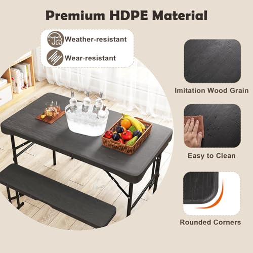 Giantex Folding Picnic Table Bench Set, Rectangular Patio Dining Table Set for 4, with HDPE Tabletop, Metal Frame, Space-S...
