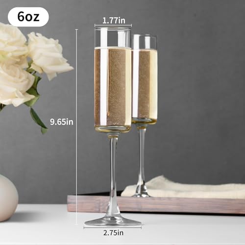 PARACITY Champagne Flutes, Champagne Glasses Set of 2, Elegant 6oz Glass Champagne Flutes, Gift for Birthday, Wedding, Chr...