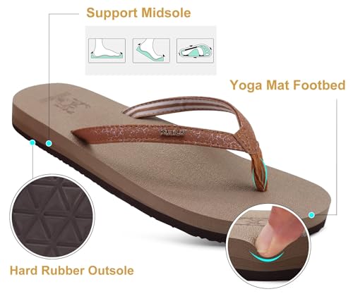 KUAILU Womens Arch Support Flip Flops Comfortable Yoga Mat Slip on Summer Beach Walking Thong Cushion Sandals