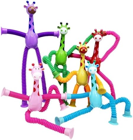 Suction Cup Robot Toy,Toys for Kids with Autism,Autism Sensory Products,Suction Cup Toy,pop Tubes Robots Stress and Anxiety Relief for Kids 3 4 5 6 7,Christmas Easter Gifts (Giraffe 6PC)