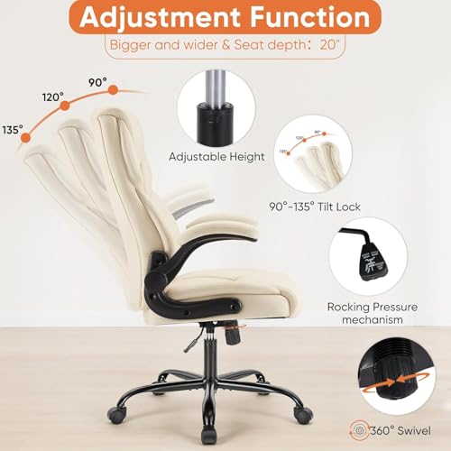 Sweetcrispy Ergonomic Office Chair Heavy Duty Task Desk Chair with Flip-up Arms, PU Leather, Adjustable Swivel Rolling Cha...