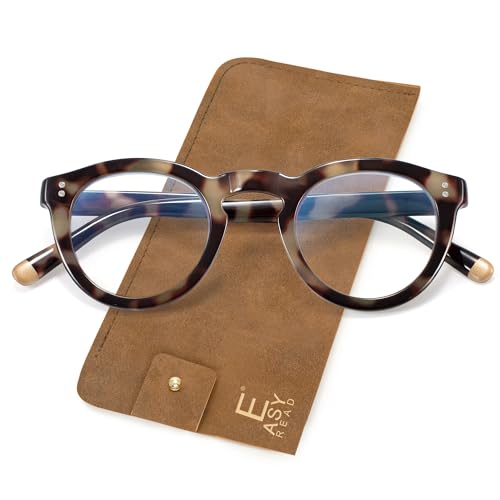 EASY READ Retro Round Blue Light Blocking Reading Glasses for Women,Anti UV Readers for Women with Spring Hinge