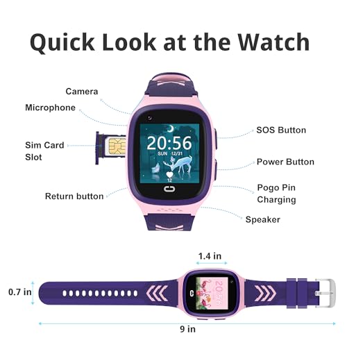 Tixpc 4G Kids Smart Watch Girls with GPS Tracker Location Video Call Cell Phone SOS Calling Voice Chat Camera Alarm Clock ...