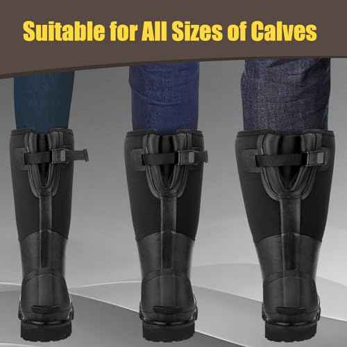 Kalkal Steel Toe Rubber Boots for Men - Waterproof Anti Slip Work Boots 6mm Neoprene Rain Boot Durable Hunting Boots with Steel Shank for Farming Gardening Construction Outdoor Work Black Size 9