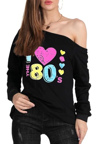 MAGICMK Woman’s Sweatershirt Lips Print Causal Blouse Off The Shoulder Long Sleeve Loose Slouchy Pullover Plus Size Tops
