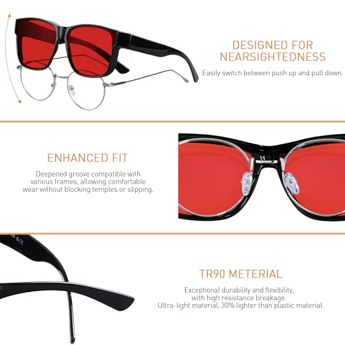 ANDWOOD Fit Over Blue Light Blocking Glasses for Women Men Fitover Computer TV Gaming AR Coatings Lens Improve Sleep