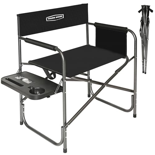 YOUNG WOOD Camping Directors Chair, Lightweight Oversized Portable Folding Chair with Side Table and Storage Pockets for O...