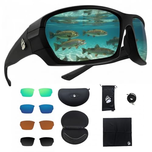 Fishing Glasses Pro Kit - Polarized Sunglasses With 4 Lenses for Clear Visibility in Offshore & Shallow Water - Eye Protec...