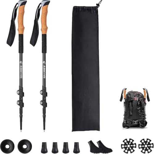 Hiking Poles: Ultra-Light Aluminum-Carbon Foldable, 3-Section Telescopic. for Hiking/Trekking/Nordic Walking. 45-53 inches...