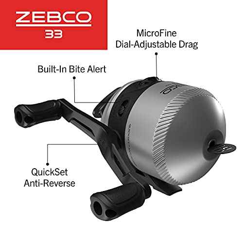 Zebco 33 Spincast Reel and Fishing Rod Combo, 6-Foot 2-Piece Fiberglass Rod with EVA Handle, Quickset Anti-Reverse Fishing Reel with Bite Alert