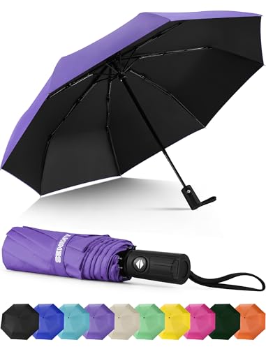 Seniny Windproof Travel Umbrella, Automatic Umbrellas for Rain, Portable & Compact Umbrellas for Backpack, Strong UV for P...