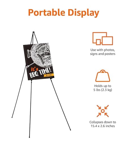 Amazon Basics Easel Display Stand, Instant Floor Poster, Lightweight, Collapsible and Portable with Tripod Base, Black Ste...