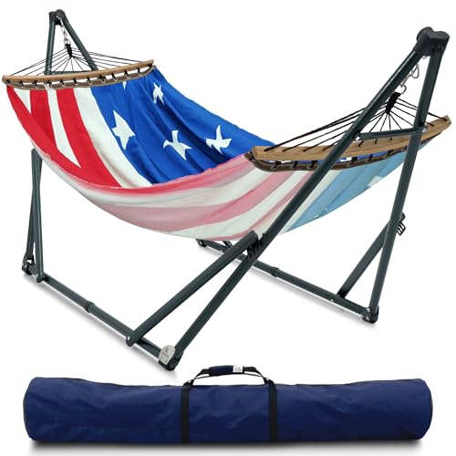 Tranquillo Sturdy Steel Hammock with Stand Premium Cotton Canvas Hammock, 600 lbs Capacity Hammock Stand Folding, Portable...
