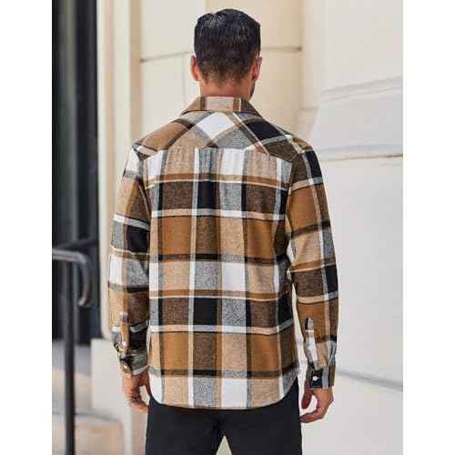 COOFANDY Mens Flannel Shirts Long Sleeve Lightweight Plaid Shirt Casual Button Down Shirts Jacket
