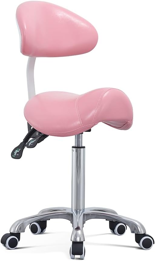 Saddle Stool Rolling Chair with Back Support,Esthetician Tattoo Dental Lash Chairs for Eyelash Tech Massage Salon(Pink,with Backrest)