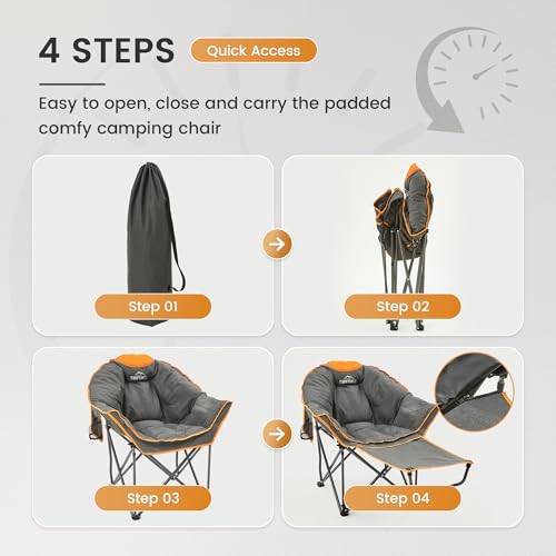 OUTDOOR LIVING SUNTIME Oversized Padded Comfy Camping Chair with Removable Footrest，Weight Capacity 400LBS, Heavy Duty Moo...
