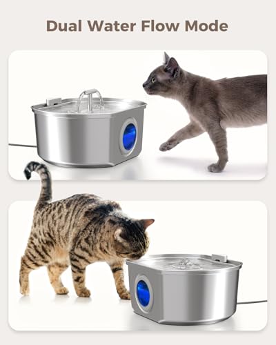 Cat Water Fountain Stainless Steel - Pet Drinking Fountain for Cats Indoor - 3.2L/108oz Automatic Water Dispenser with Wat...